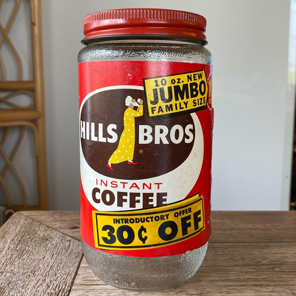 Vintage 1960’s Hill Bros Instant Coffee 10 oz bottle